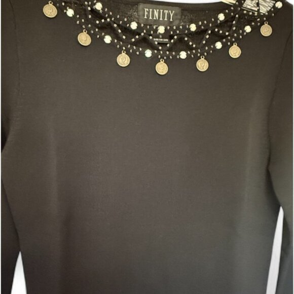 Finity BEADED TOP Cut-Out Neckline Rhinestone Coins BOHO Casual Lightweight Knit - Picture 6 of 12
